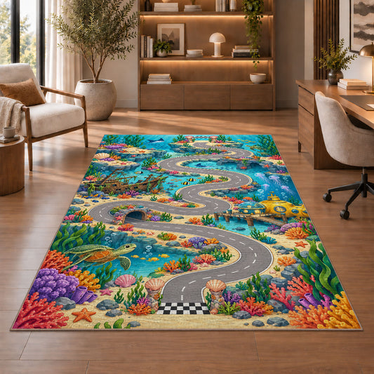 Colorful Garden Village Roads Rug, room view 1