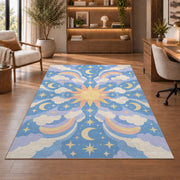 Blue Cream Floral Medallion Rug, room view 1