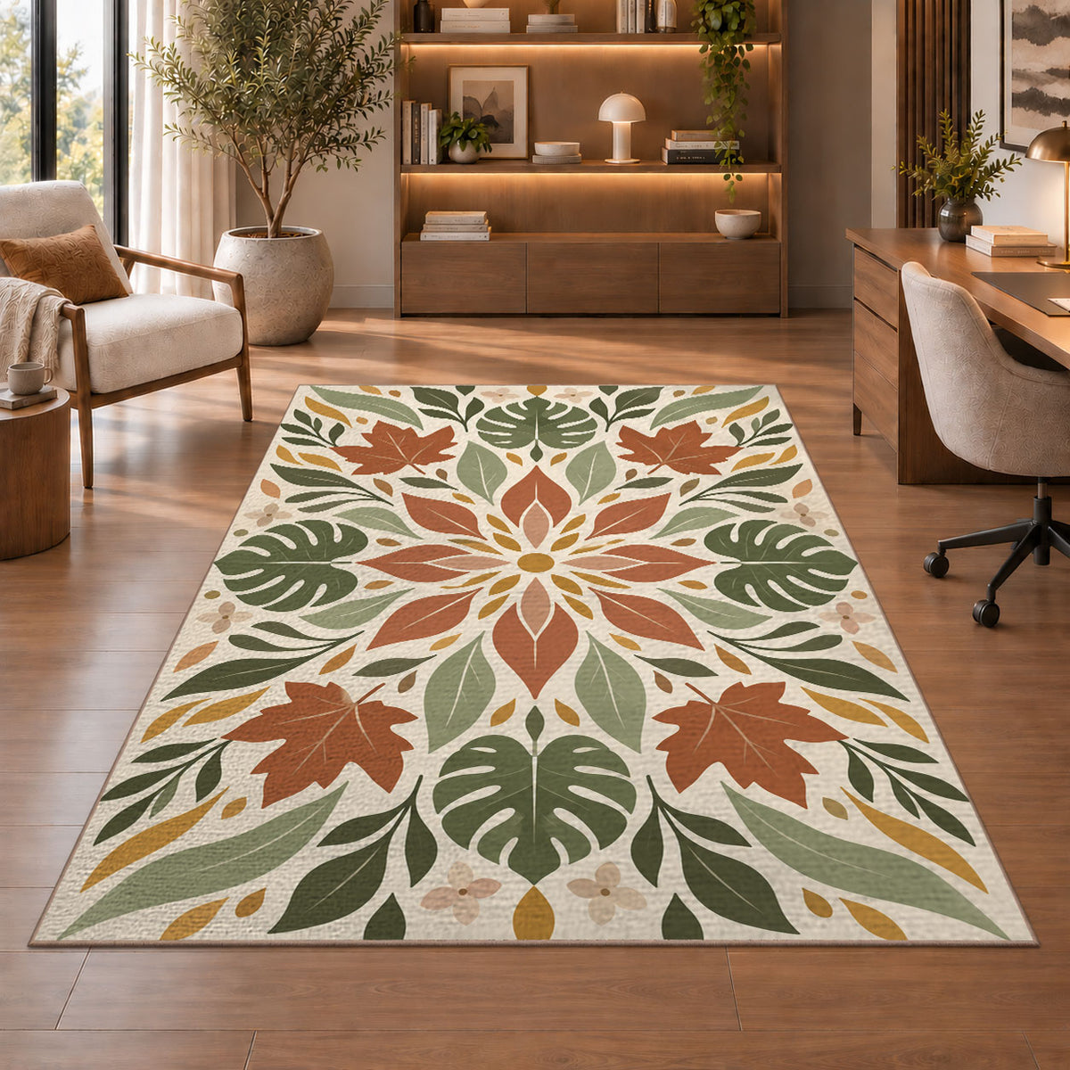 Terracotta Floral Leaves Rug, room view 1
