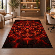 Red Arcane Star Circle Rug, room view 1