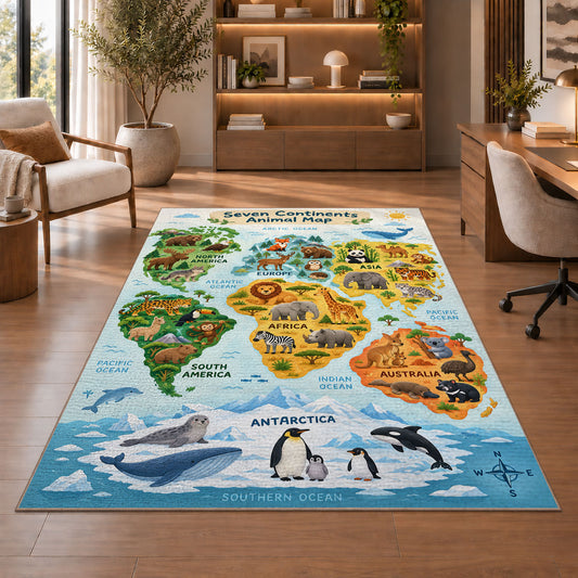 Animal World Map Rug, room view 1