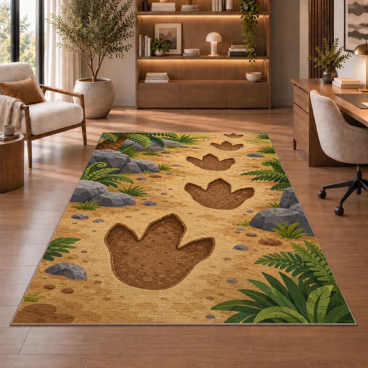 Dinosaur Footprint Trail Rug, room view 1