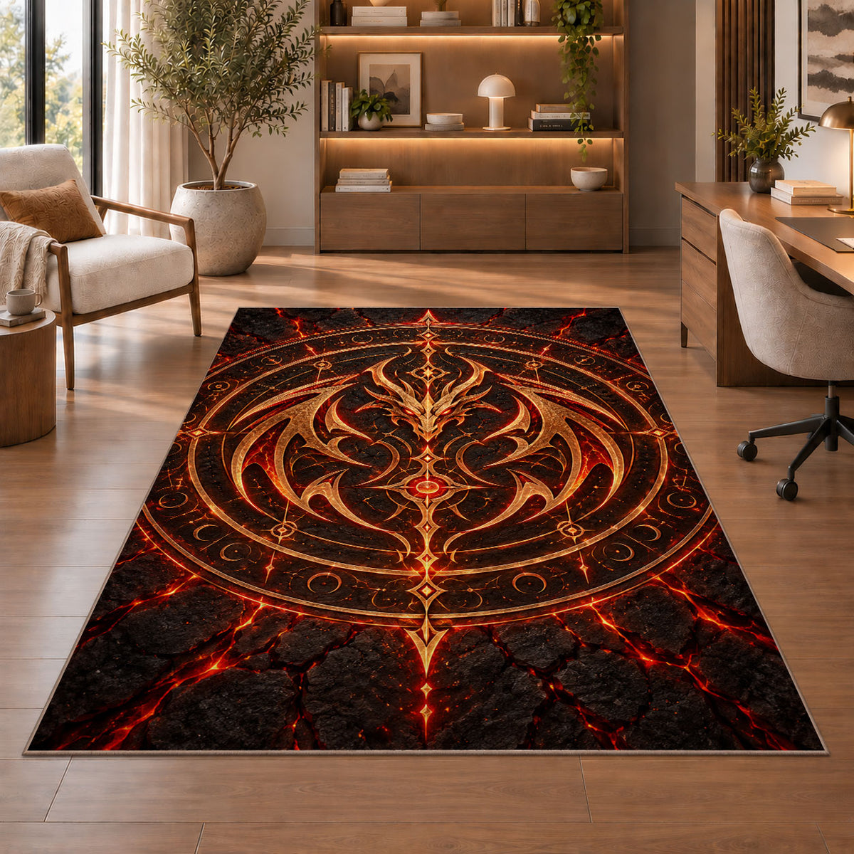 Fiery Celestial Emblem Rug, room view 1