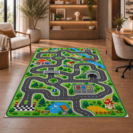 Green City Road Network Rug, Printed Area Carpet for Kids Bedroom and Cozy Living Room Decor - image 1