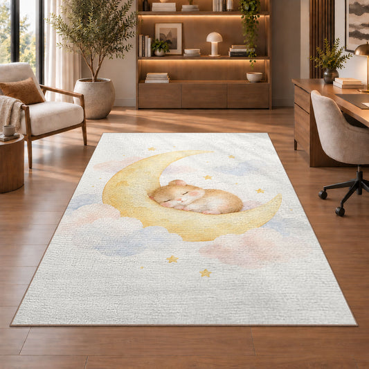 Baby Golden Crescent Rug, Printed Area Carpet for Kids Bedroom and Cozy Living Room Decor - image 1
