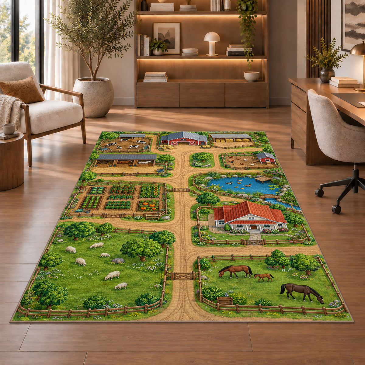 Farm Field Paths Rug, Printed Area Carpet for Kids Bedroom and Cozy Living Room Decor - image 1