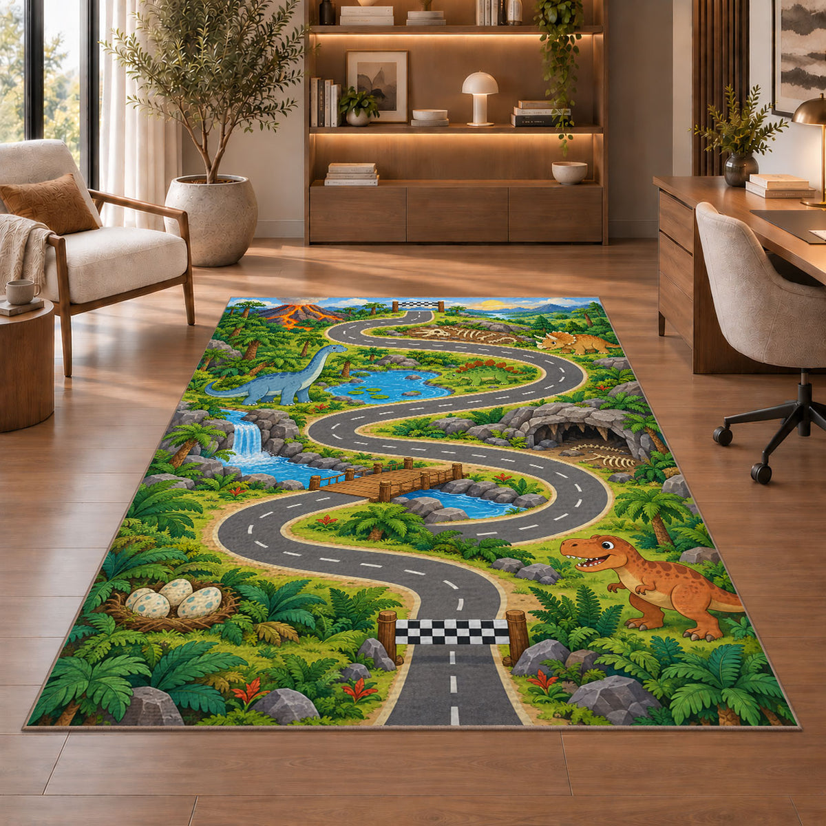 Country River Road Rug, Printed Area Carpet for Kids Bedroom and Cozy Living Room Decor - image 1