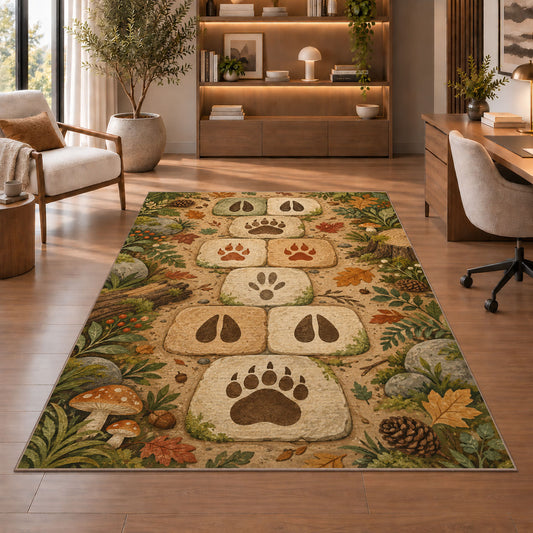 Woodland Paw Trail Rug, Printed Area Carpet for Kids Bedroom and Cozy Living Room Decor - image 1