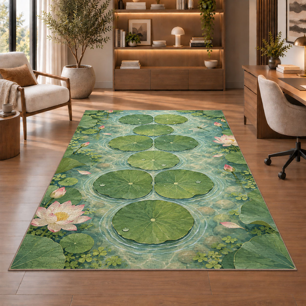 Green Lily Pad Path Rug, Printed Area Carpet for Kids Bedroom and Cozy Living Room Decor - image 1