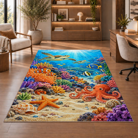Colorful Coral Seabed Rug, Printed Area Carpet for Kids Bedroom and Cozy Living Room Decor - image 1