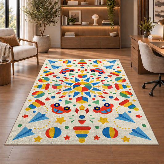Colorful Shape Scatter Rug, Printed Area Carpet for Kids Bedroom and Cozy Living Room Decor - image 1