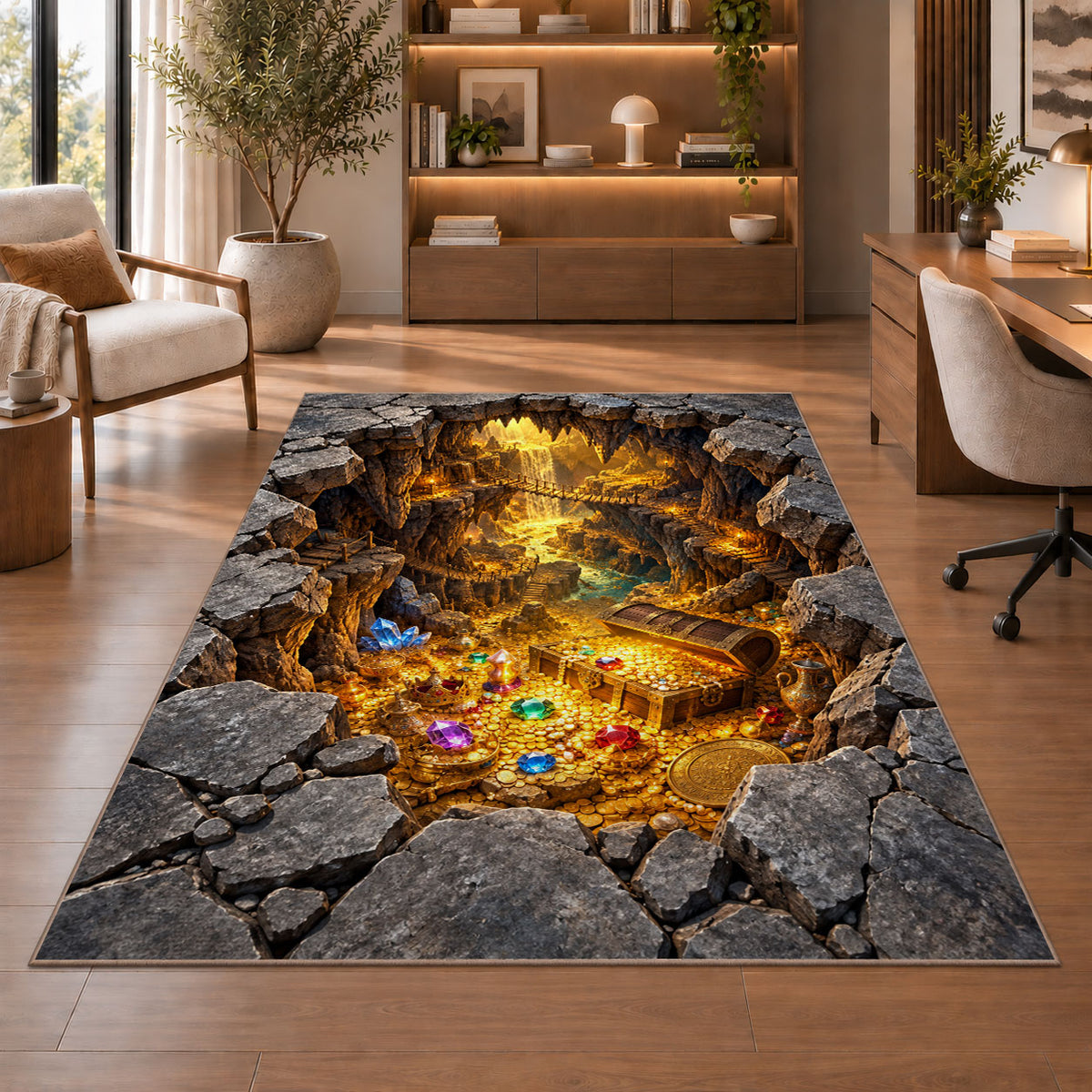 Golden Stone Vortex Rug, Printed Area Carpet for Kids Bedroom and Cozy Living Room Decor - image 1