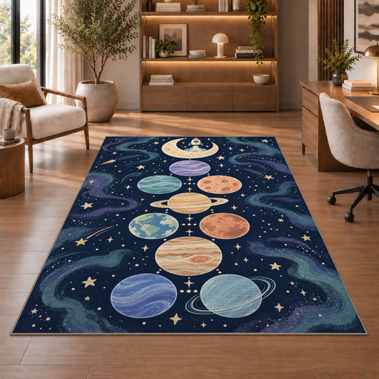 Pastel Planet Path Rug, Printed Area Carpet for Kids Bedroom and Cozy Living Room Decor - image 1