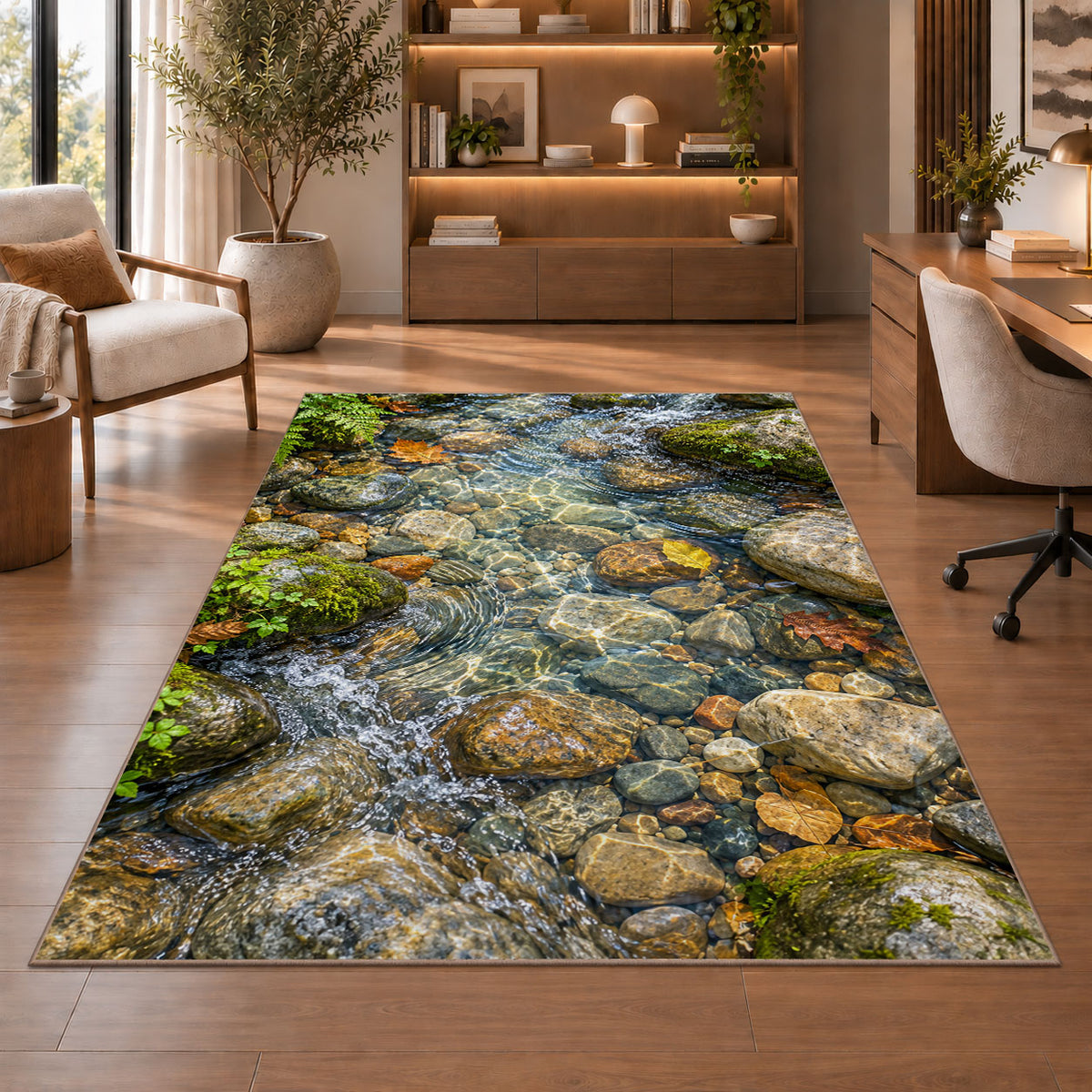 Pebble Stream Bed Rug, Printed Area Carpet for Kids Bedroom and Cozy Living Room Decor - image 1