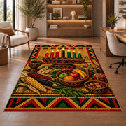 Kwanzaa Table Rug in a home office with wooden shelves