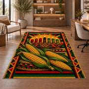 Kwanzaa Corn Rug in a home office with wooden shelves