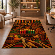 Kwanzaa Family Rug in a home office with wooden shelves