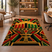Art Deco Kwanzaa Rug in a home office with wooden shelves