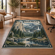 Yosemite Valley travel poster rug in a sitting room with an armchair