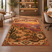 Grand Canyon sunset travel poster rug in a sitting room with an armchair