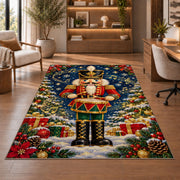 Drummer Nutcracker Rug in a home office with wooden shelves