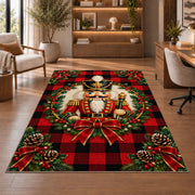 Buffalo Plaid Nutcracker Rug in a home office with wooden shelves