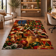 Nutcracker and Mouse King Rug in a home office with wooden shelves