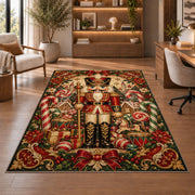 Vintage Nutcracker Rug in a home office with wooden shelves