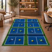Pickleball Club Courts Rug in a home office with wooden shelves