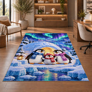 Penguin Igloo Rug in a home office with wooden shelves