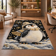 Elegant Penguin Rug in a home office with wooden shelves