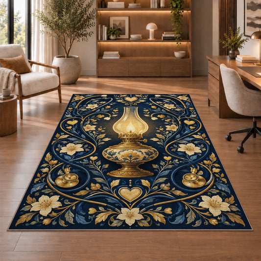 Nurse Lamp Rug in a home office with wooden shelves
