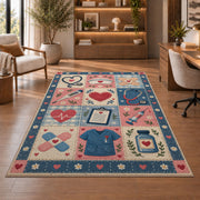 Nurse Patchwork Rug in a home office with wooden shelves