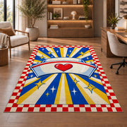 Retro Nurse Cap Sunburst Rug in a home office with wooden shelves