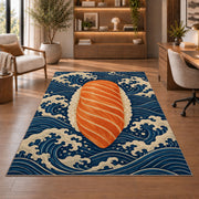 Salmon Nigiri Rug in a home office with wooden shelves