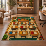 Classroom Desks Rug in a home office with wooden shelves