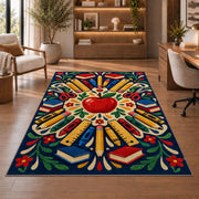 School Supplies Mandala Rug in a home office with wooden shelves