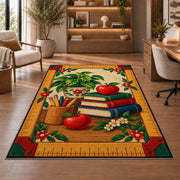 Ruler Border Teacher Rug in a home office with wooden shelves