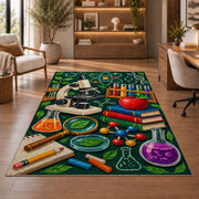 Science Teacher Rug in a home office with wooden shelves