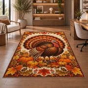 Fall Turkey Rug in a home office with wooden shelves