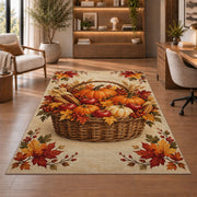 Harvest Basket Pumpkin Rug in a home office with wooden shelves