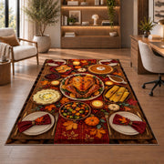 Thanksgiving Dinner Table Rug in a home office with wooden shelves