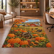 Pumpkin Patch Farm Rug in a home office with wooden shelves