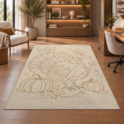 Minimalist Turkey Line Art Rug in a home office with wooden shelves