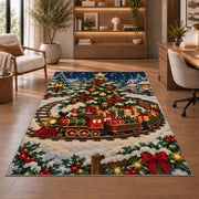 Christmas Train Rug in a home office with wooden shelves