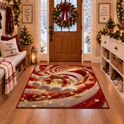 Santa Glove Golden Ornament Christmas Rug in a Christmas entryway