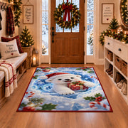 Cute Polar Bear Gift Christmas Rug in a Christmas entryway