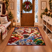 Santa Flying Presents Christmas Rug in a Christmas entryway