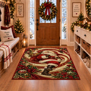 Santa swirl Christmas rug in a Christmas entryway