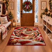 Golden Bell Christmas Rug in a Christmas entryway